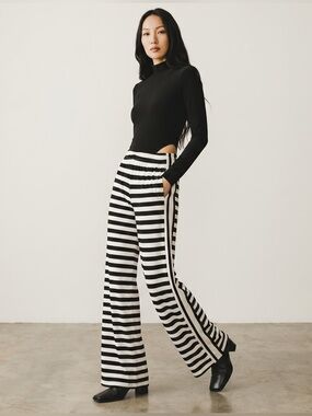 NORMA KAMALI Striped Jersey Wide Leg Palazzo Pants L NWT